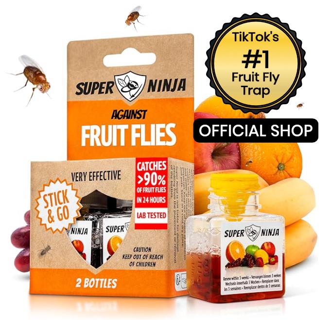 Super Ninja Fruit Fly Traps - Very Effective Catcher for Kitchen Counters & Trash Bins - Natural Liquid Bait - Safe for