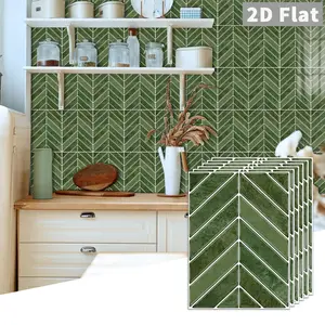 10PCS/Box GST Dark Green Herringbone PE Crystal Foam Tile Stickers, Waterproof Oil-Proof Anti-Collision for Kitchen & Bathroom