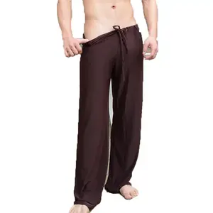 Men’s low-rise pajama pants — fashionable, sexy, loose, slippery home loungewear made from ice silk, long-sleeved