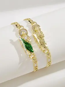 Fashion Saint Jude Pendant Bracelet, Luxurious Copper Plated 14k Gold Vintage Simple Christian Saint Jewelry, Unisex Daily Party Gift