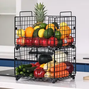 NEW Stackable Fruit Basket Wire Basket for Kitchen Counter - Pantry Organization and Storage - Cabinet ,shelf,Countertop Space Saving Organizing - Potato, Onion,Vegetable, Snack, Bread Storage Bin