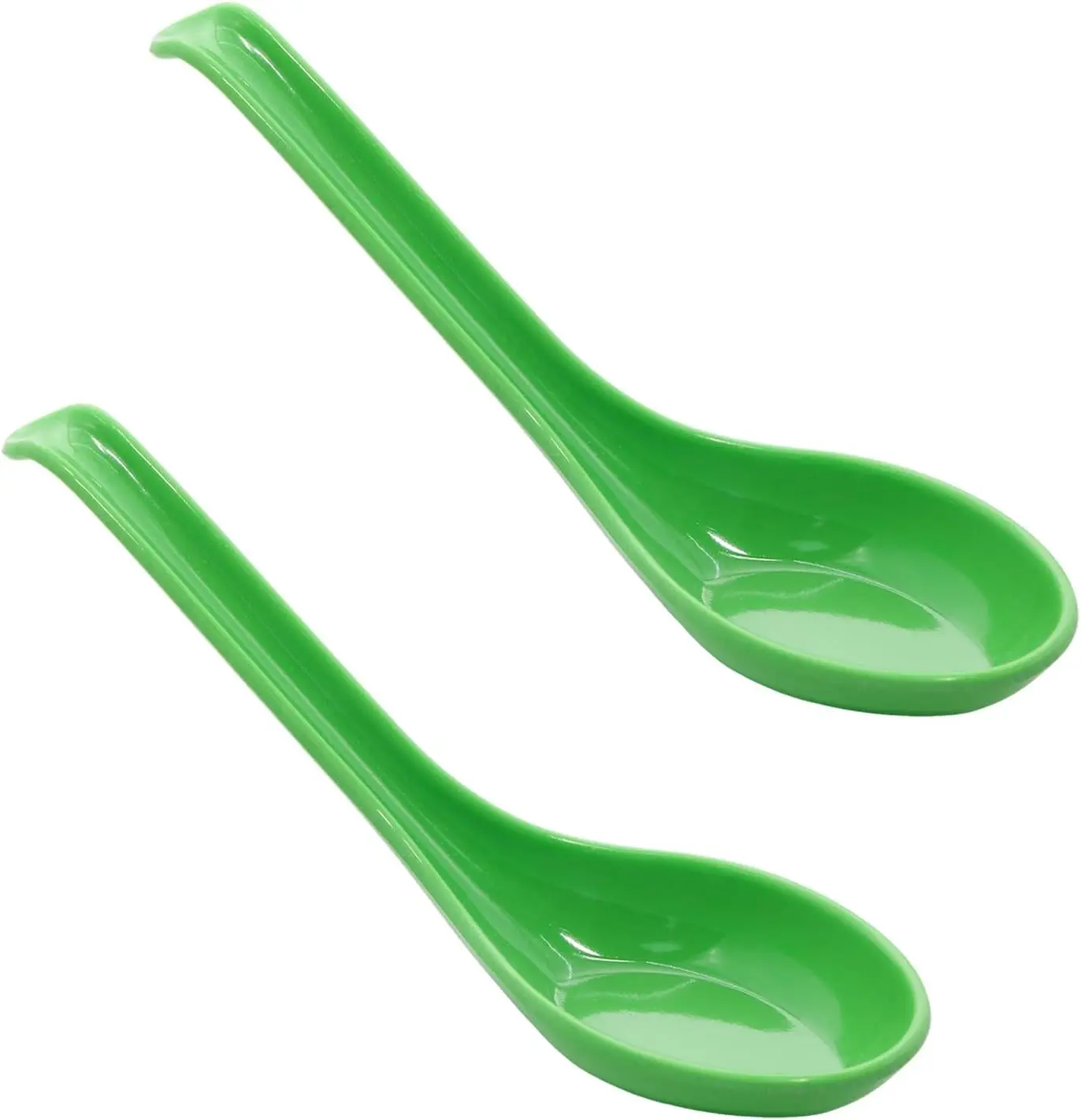 Soup Spoons for Ramen Pho Dumplings Green Melamine Heat-Resistant Shatterproof Extra Long Handle (6.3") 2PCS
