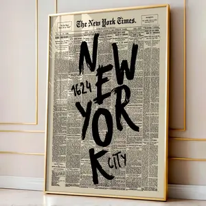 Retro New York City 1624 Wall Art, Ny Newspaper Print, Trendy Bar Cart Art, Apartment Art Dorm Room Decor, Nyc Minimalist Typography Prints