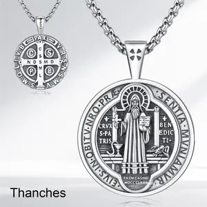 Thanches San Benito Medal Plata 925 Sterling Silver Necklace Religious Pendant for Men Women, Catholic Saint Benedict Christian Protection Amulet Spiritual Saint Guidance Jewelry Gift