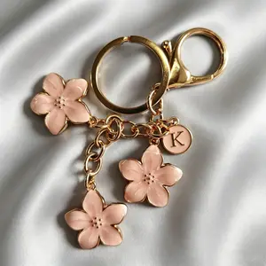 Letter A Sweet Girl Heart Plum Blossom Keychain Fashionable Simple Exquisite Key Pendant Student Holiday Birthday Gift Item