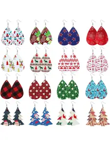 16 Pair Teardrop Leather Earrings Christmas Tree Earring for Women Petal Dangle Drop Earring Lightweight