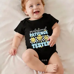 Professional Patience Tester Smiley Faces Checkered Print Bodysuit Baby Rompers Short Sleeve Cotton Toddler Rompers Graphic Print Baby Clothes One-Piece Outfit