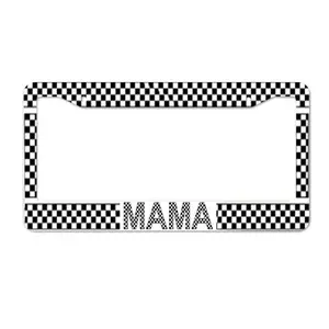 Checkered Mama License Plate Frame, Trendy Black White Car Accessory, Racing Style Auto Decor