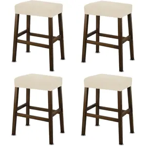 NeColorLife Rectangle Bar Stool Covers,Stretch Waterproof Saddle Seat Covers for Counter Height and Kitchen Island Chairs,Vanity Barstool Cushion Protector,Beige,Pattern A,4 Pack