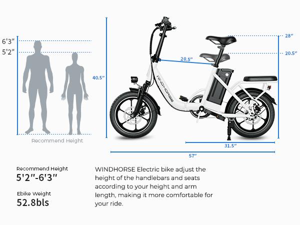 Windhorse W2B Lightweight Foldable Electric City Commuter Bike – 16" Suspension Ebike with Rear Seat, 20 MPH Top Speed, 35 Miles Range