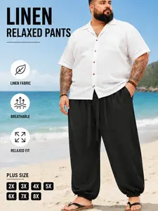 Plus Size Men's Wide Leg Loose Fit Casual Linen Pants, Vintage Style Long Trousers, Harlan Pants, Boho Fashion, All Season Wear, Bohemian Style Pants, Breathable Summer Pants, Bohemian Street Trousers