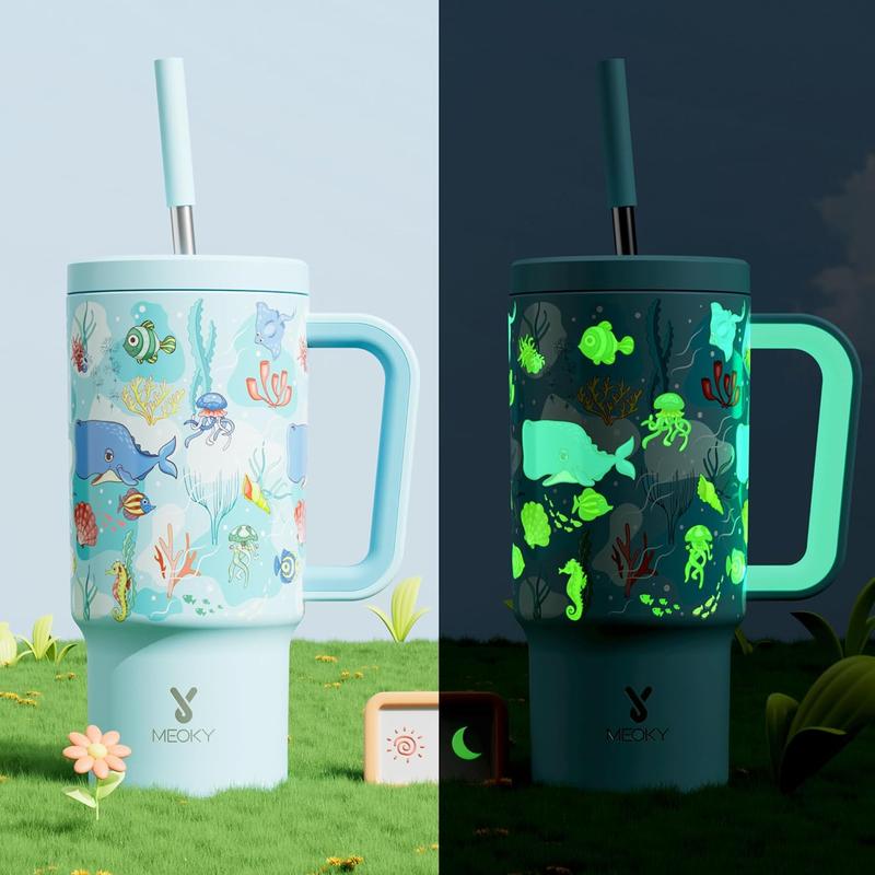 【Meoky】24oz Tumbler with Handle & Straw -  Leakproof, cute water bottles,BPA-Free, Insulated Stainless Steel Cup with Handle for Travel, School, Car Rides (Boys & Girls),Valentine's Day gift