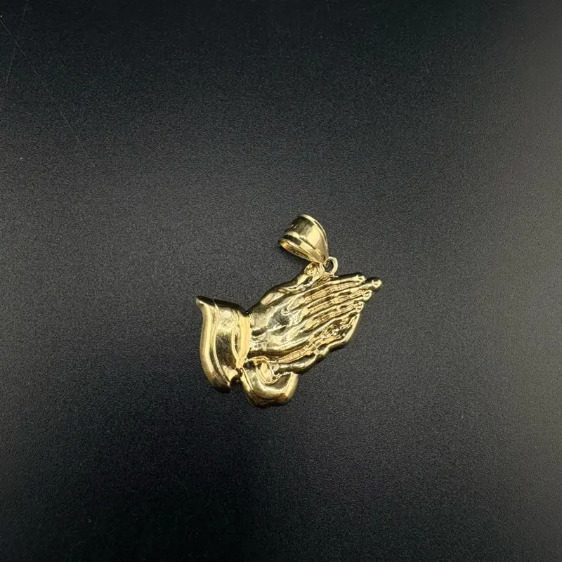 14k Gold Praying Hands Charm, 1in Religious Jewelry Accessory