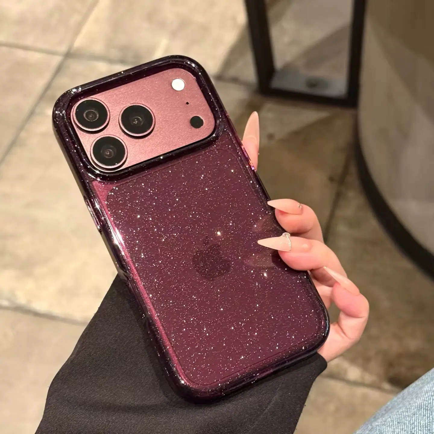 Wine red transparent glitter iPhone 18 Pro Max case—new model compatible with iPhone 17/16/15/14 Pro, full camera protection, shockproof, ultra-thin silicone soft case, popular style for both men and women