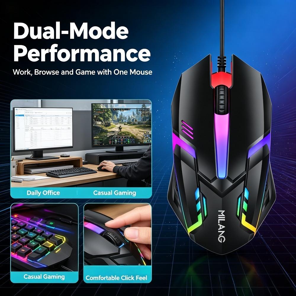 Wired Ergonomic E-Sports Gaming Mouse - USB Plug-and-Play, Rainbow Lights, Anti-Slip Grip Roller, Gaming PC Accessories, Gamer Stuff, PC Accessories for Laptop & Indoor Gaming Recreation