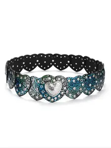 Women's Punk Heart & Flower Decor Grommet Eyelet Design Western Belt, Statement Belts, Fashion Belt for Party, Daily Clothing Decor, Trendy All-match & Exquisite Belt for Birthday Gift