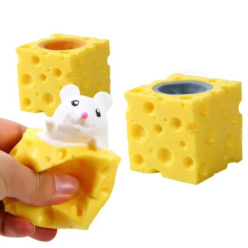 Pop-Up Cartoon Mouse-and-Cheese Block Squeeze Toy - Non-Toxic Small Unisex Fidget Item for Kids with Interactive Hide-And-Seek Game & Classic Novelty Relaxation Stress Relief Functions