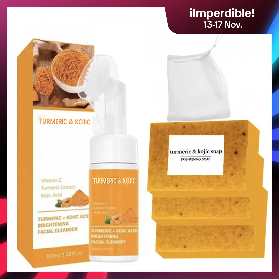 Turmeric Wash and Care two PieceSetTurmericCleansing Mousse, Turmeric SoapFacialCleansing Skincare FacialCleansing Cleanser
