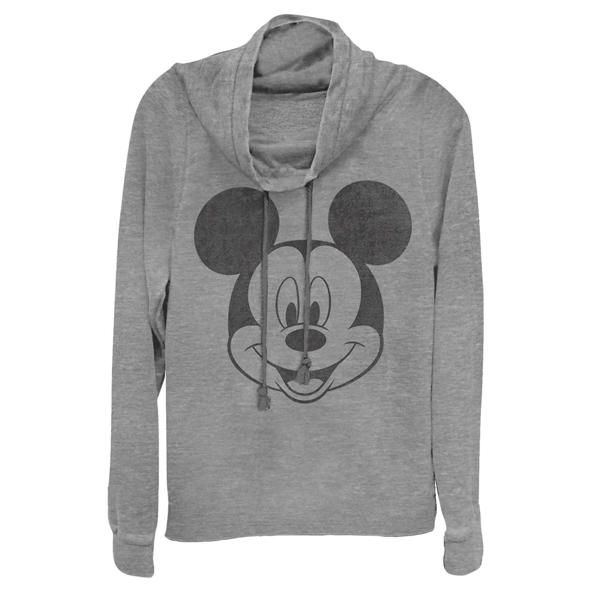 Juniors Womens Mickey & Friends Smiling Mickey Mouse Distressed Cowl Neck Sweatshirt