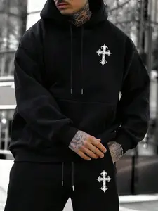 Men's Cool Fleece Warm Set, Fall & Winter Essential, Fleece Design, Comfortable Skin-Friendly, Cross Element Style, Multi-Scene Fit