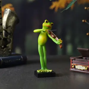 American-style tenor-style musical frog figurine, Cute Resin Figurine, garden music animal decoration, home display window balcony tabletop bookcase funny birthday gift resin handicraft, Desktop Ornament