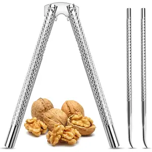 3 Pcs Stainless Steel Nutcracker Set Including 1 Nut Cracker and 2 Picks