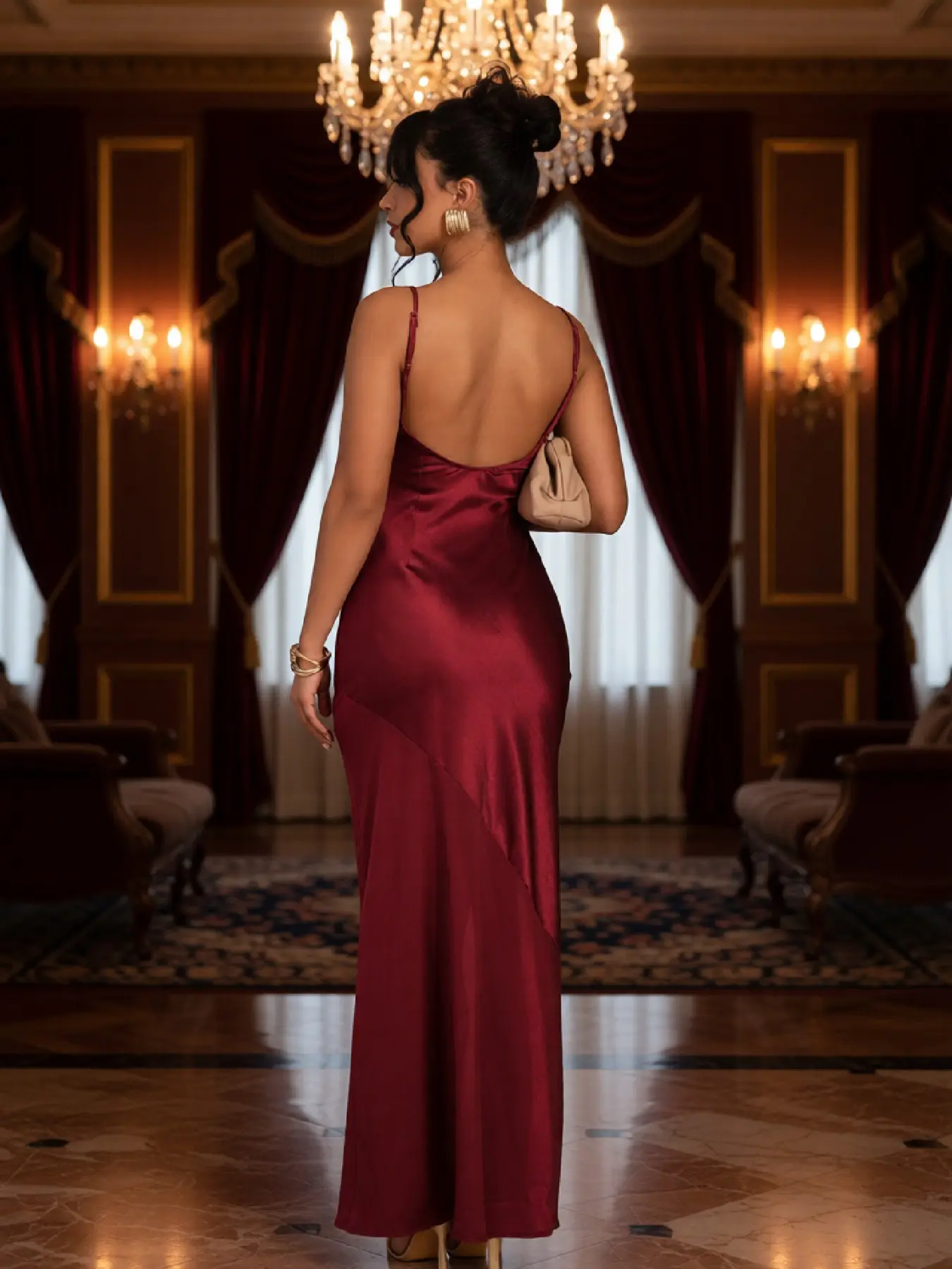 princess polly baby blue dress Glamorous Red Beaded V-Neck Gown With Lace-Up Back main image 1