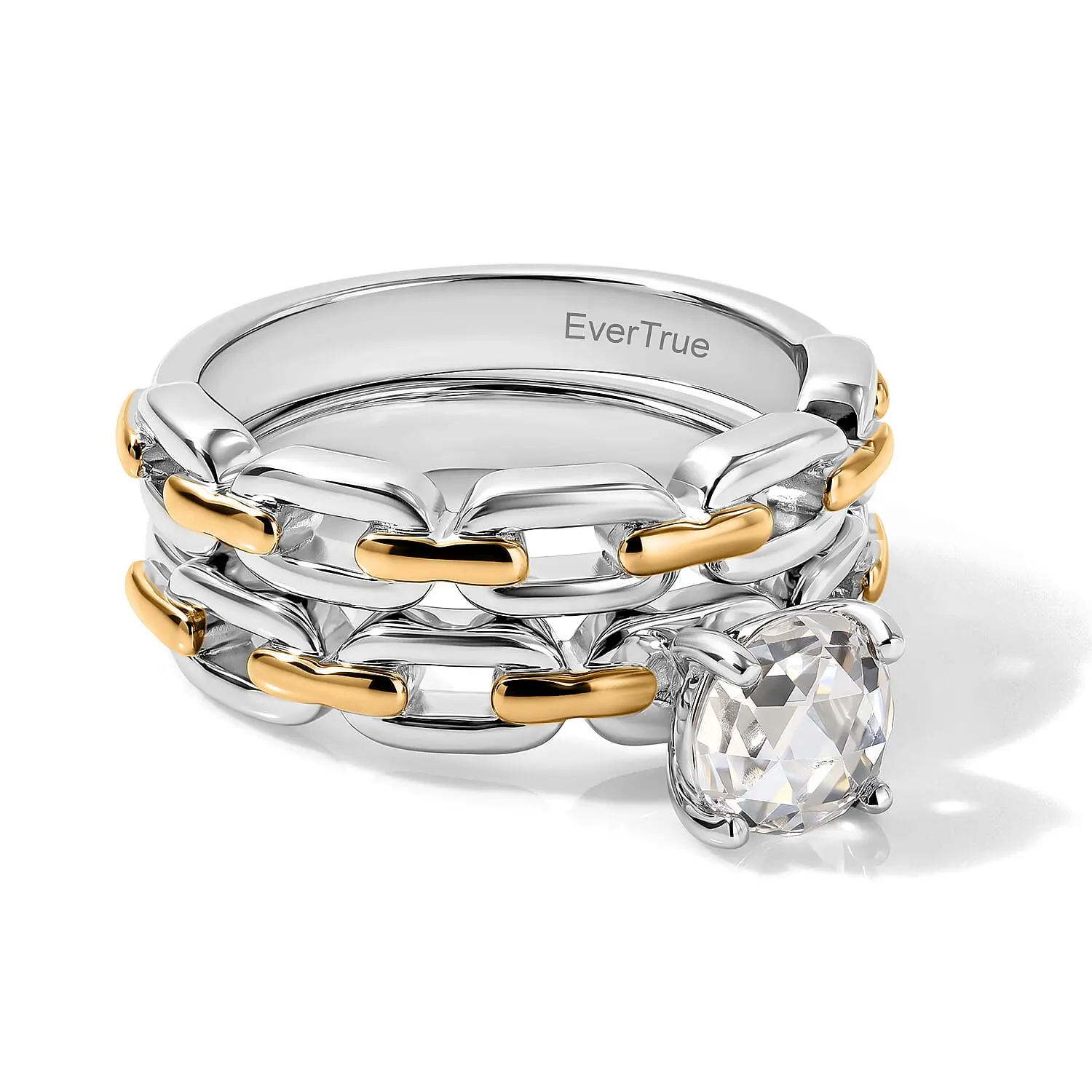 EverTrue Simulated Diamond Set of 2 Ring in Platinum Bond (Size 5.0)