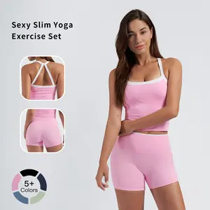 Tenwolf Women’s Color Block Print Tank Top & High Waist Shorts Sports Set - Casual, Breathable, Comfortable Two-Piece Outfits for Yoga, Gym, Workouts, Running, Ladies’ Sportswear for All Seasons, Gym Wear, Yoga Suit Set, Summer Activewear