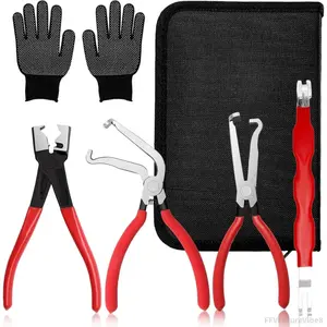 5-Pcs Electrical Disconnect Pliers Set with Gloves – Quick-Release Auto Connector Tool for Fuel Lines, Wiring, Sensors & Coils, Car & Truck Repair Kit, Durable Automotive Maintenance Tool (Red) FFVentureVibe8