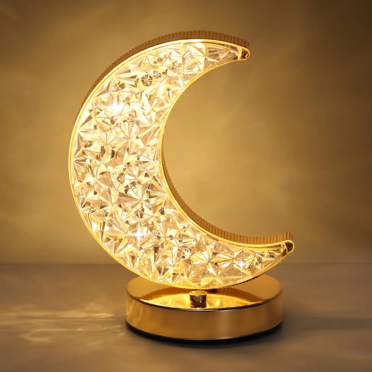 ISUNMEA Crescent Moon Table Lamp, Stepless Dimmable Touch Lamp with 3-Colors, Rechargeable Night Light with USB Port, Ramadan Moon Light Bedside Lamp for Nightstand Desk Bedroom Living Room Home Decor
