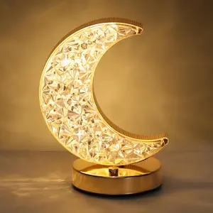ISUNMEA Crescent Moon Table Lamp, Stepless Dimmable Touch Lamp with 3-Colors, Rechargeable Night Light with USB Port, Ramadan Moon Light Bedside Lamp for Nightstand Desk Bedroom Living Room Home Decor