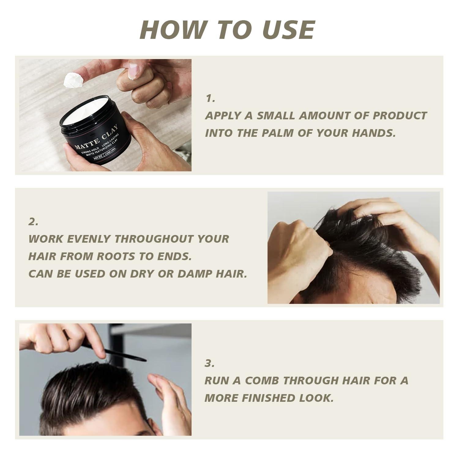 Men's Hair Styling Clay 3.53 oz Firm Hold Matte Finish with Natural Ingredients for Volume & Texture Premium Men's Haircare Gel