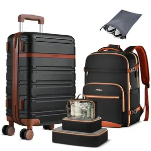 YAMTION 6 Piece Luggage Set, 20 Inch Carry On Hardside Luggage with Spinner Wheels, Travel Backpack, Packing Cubes, Toiletry Bag & Shoe Bag, Vintage Black Brown Luggage Set for Travel, Business, College, Vacation & Daily Commute