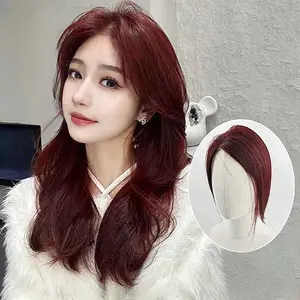 Raspberry Red Real Human Hair Bangs Topper – Volumizing High Root Lift Cover Gray Lightweight Invisible Natural Look Top Piece for Women Hairpiece Straight Hair Extensions