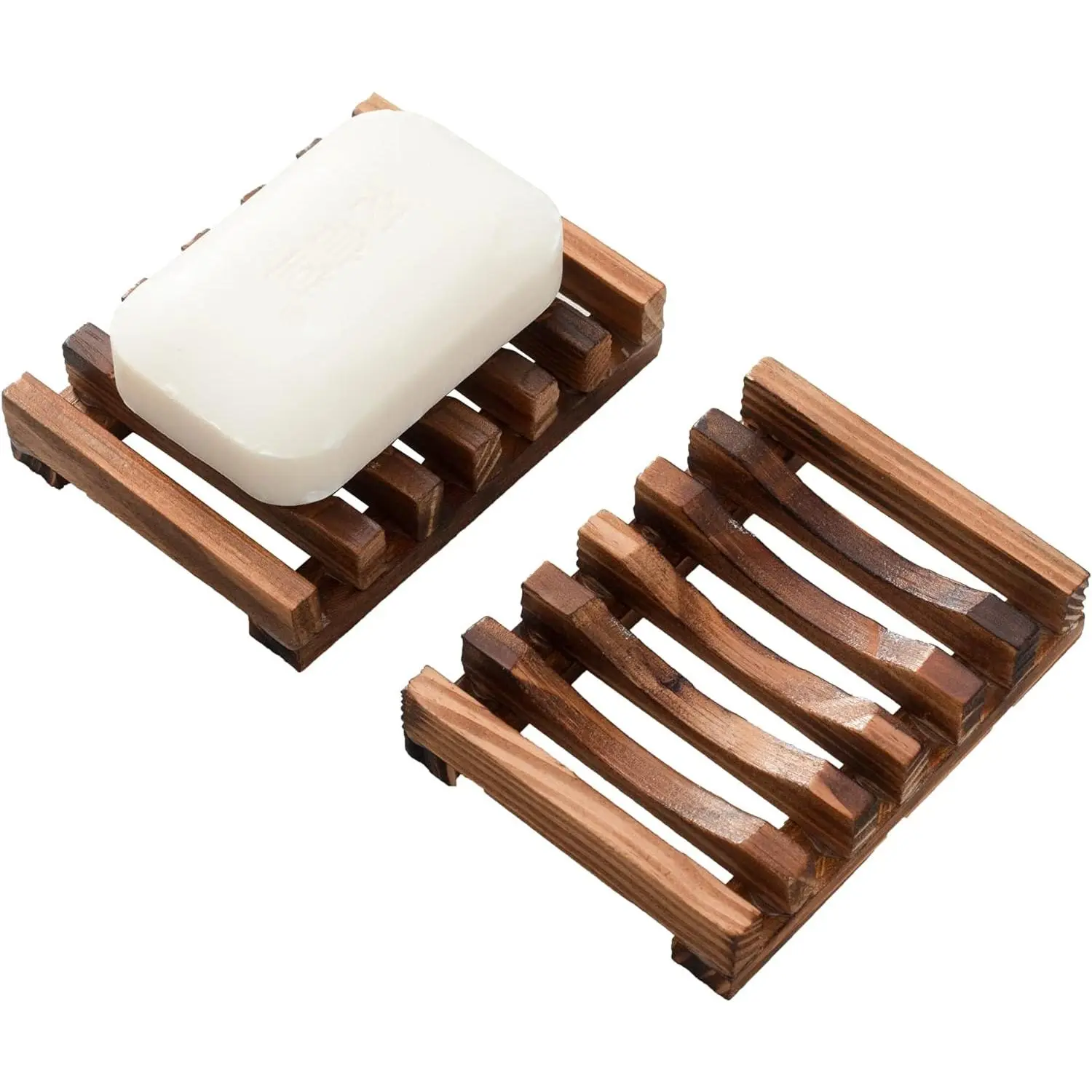 Wooden Soap Dish for Shower,Set of 2 Shower Soap Holder,Self draining Bar Soap Holder for Bathroom, Homemade Soaps Saver  Soaps Tray,