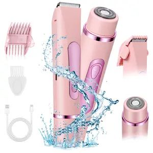Bikini Trimmer for Women, Dual Head Electric Razor for Bikini, Underarm, Leg & Facial Hair Removal, Painless Ceramic Blade, IPX7 Waterproof Trimmer