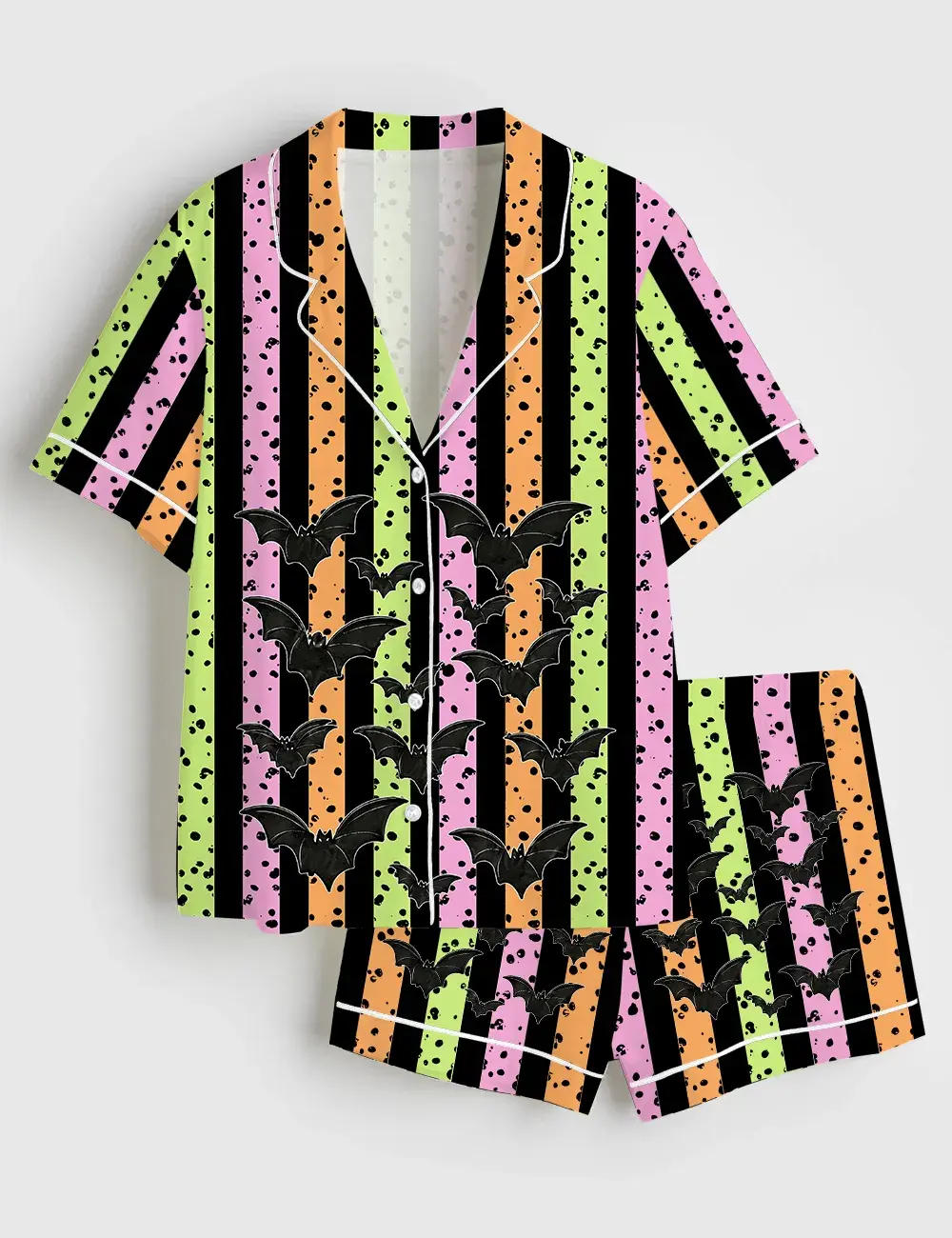 Women’s Halloween Bat Stripes Short & Long Sleeve Silky Satin Pajama Set