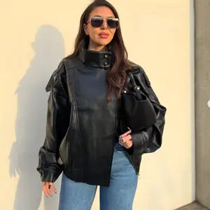 TRNDY LAB 2026 Women's Red Jacket Cropped Faux Leather Bomber Jacket Coats Long Sleeve Zipper Black Brown Coat Winter Aviator Jackets