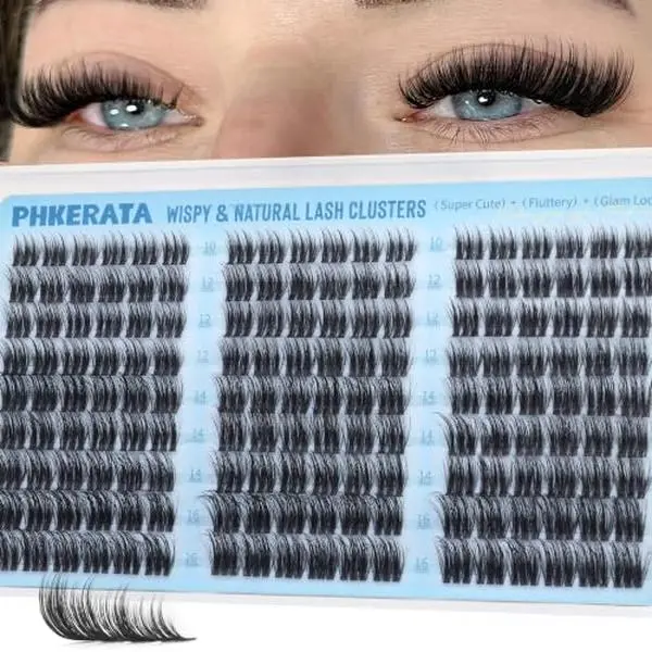 PHKERATA Fluffy Lash Clusters Wispy Cluster Eyelash Extensions C Curl | Soft Volume Eyelash Clusters with Invisible Clear Band DIY Lash Extensions, 162 pcs Big Pack Lashes, 10-16mm