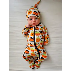 2-Way Zip Footie, Pumpkin Buds