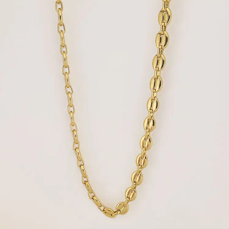 FWJ Gold Plated Stainless Steel 9mm Hollow Puff Link Chain Necklace, Flexible Costume Jewelry, 20"-24" Button Closure Necklace, Gold Aesthetic, Exquisite Chain Jewelry, Anchor Links, Button Close, Unisex Fit, Mariner Chain