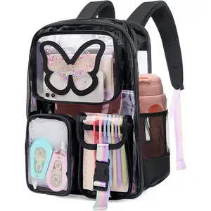 Clear Backpack for Girls Women Heavy Duty Transparent Bookbag Cute Bag Large Capacity See Through Backpacks for School
