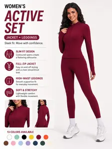 Women's Two-Piece Sport Set, Yoga Clothes Set, Long Sleeve Zipper Yoga Jacket & High-Waist Tight Pants, Slim Fit, Fall Winter, Gym Running Fitness