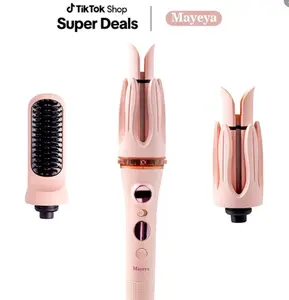 Mayeya Instant Naturalwaves Automatic Curling Iron &Straightening Wand Ceramic Hair Tool Lightweight Dual-Voltage Travel-Friendly Lazy Curling Tool Styling KitHeated Curler Pink Thermal Brush Multi-Functional Hot Air Hair Brush diffuser attachment series