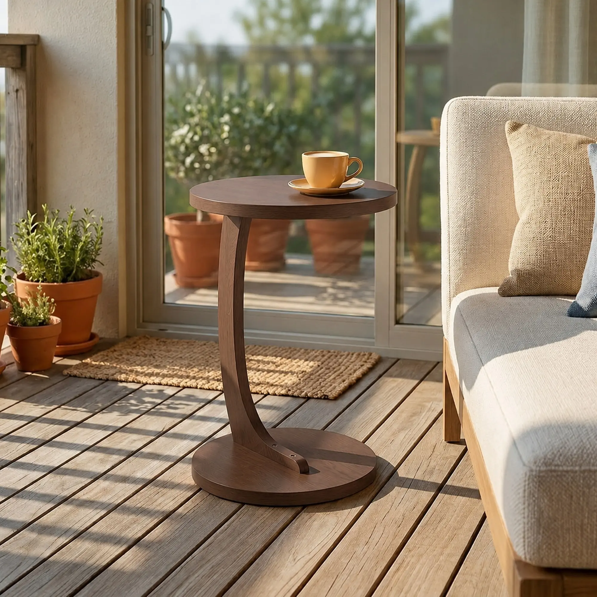 c shape table C-Shaped End Table, Walnut Wood Grain Couch Side Table, Narrow C Snack Table with Sturdy Base, Multipurpose Side Table, Space Saving Accent Table for Small Spaces, Living Room, Bedroom, Bedside & Home Office `#CShapedTable #SideTable