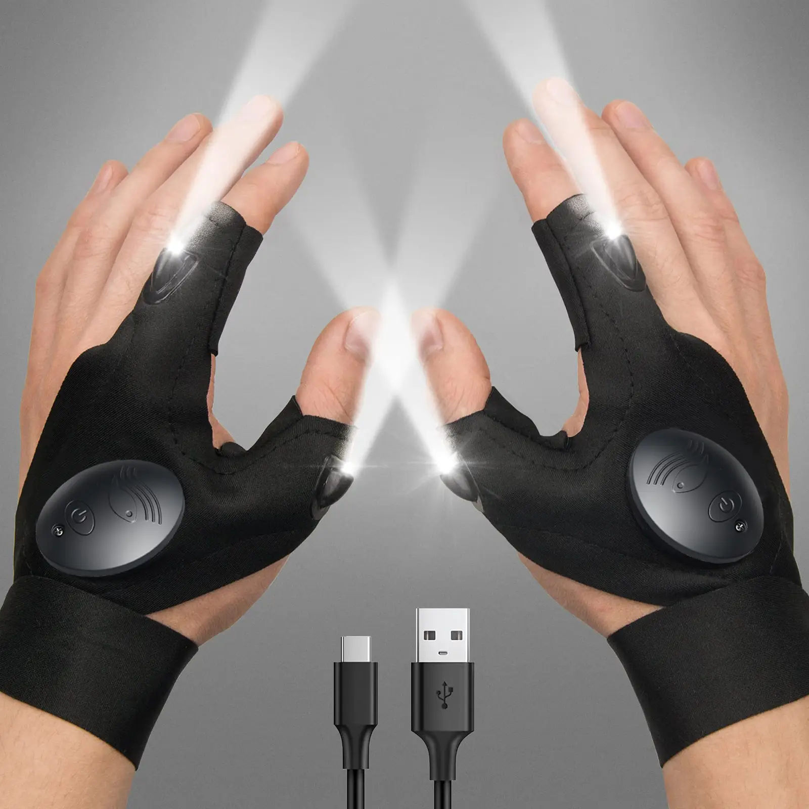 LED Flashlight Gloves Rechargeable Hands Free Light Gift for Dad Boyfriend Husband Father Day Christmas Birthday Outdoor Camping Fishing Cycling Light