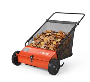 26-Inch Push Lawn Sweeper, Walk-Behind Leaf & Grass Collector with 4 High-Speed Brushes, 7 Cu. Ft. Hopper, Heavy-Duty Yard Sweeper for Lawn, Patio & Driveway, Orange