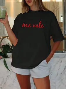 Classic Spanish Me Vale Print T-Shirt, Mexican Latin Style Casual Top, Loose-Fitting Short Sleeve, All Seasons Fashion, Statement