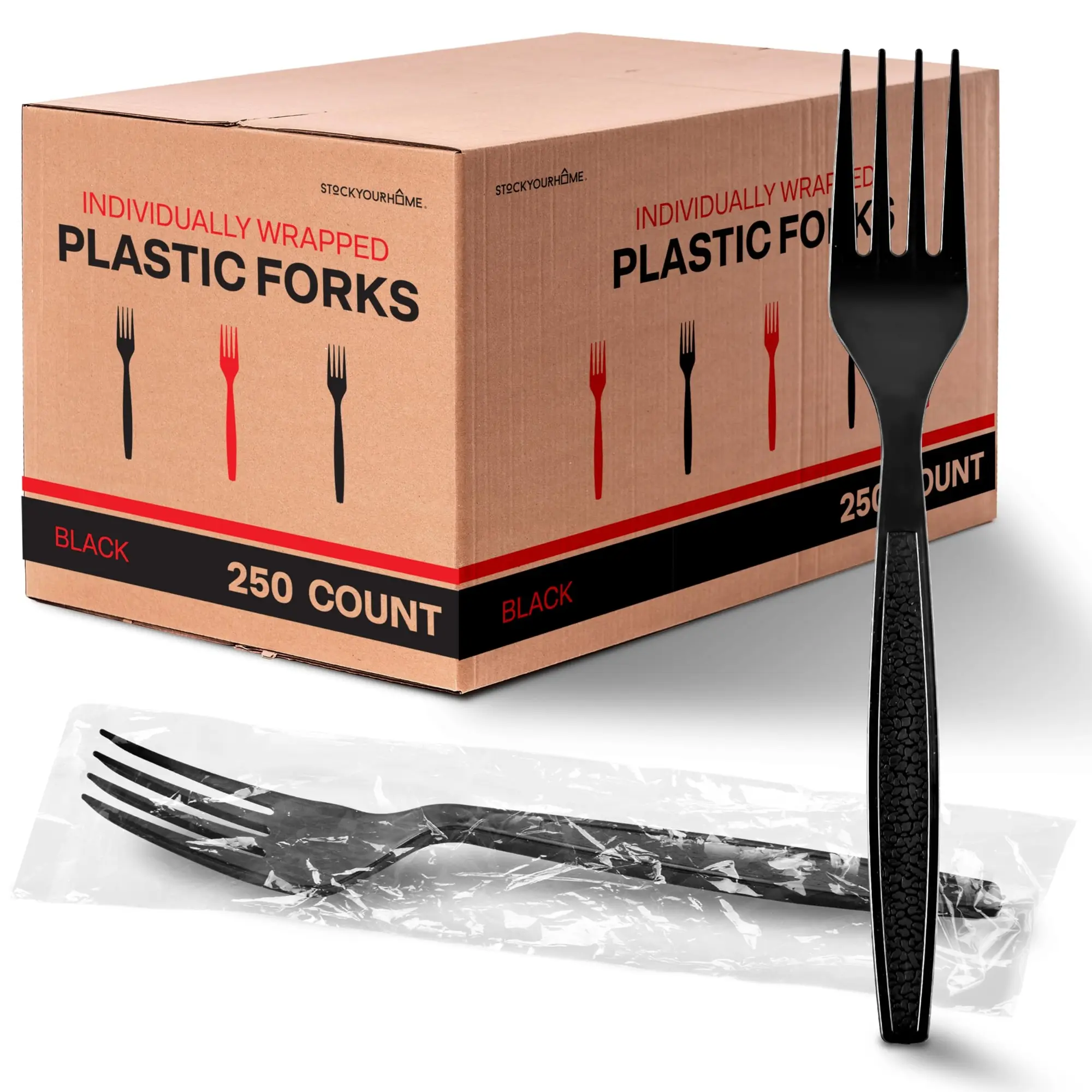 Stock Your Home Individually Wrapped Forks, 250 Count Heavyweight Plastic Forks, Plasticware Disposable Forks Bulk Pack, Individual Wrapped Forks, Heavy Duty Plastic Utensils for Party Supplies